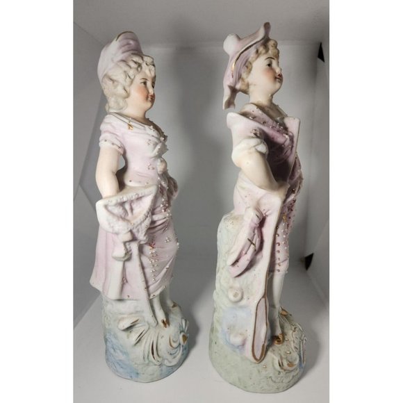 Antique Bavarian Porcelain Figurine Woman and Man Pair (read) - Picture 2 of 12